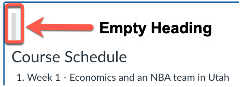 screenshot showing empty heading selected in the Canvas editor