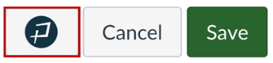 screenshot of Canvas editor showing the Pope Tech icon to the left of the Save and Cancel buttons.ancel