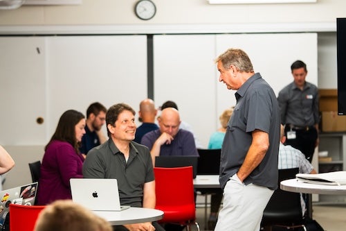 man talking to a participant