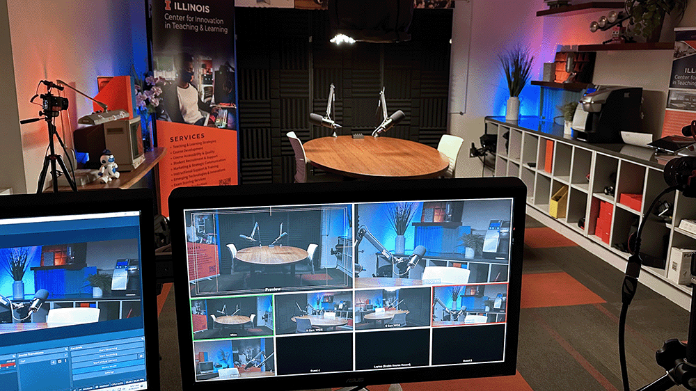 a view from behind the computer in the media hub