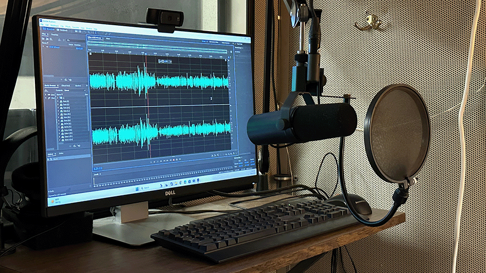 audio booth computer and microphone