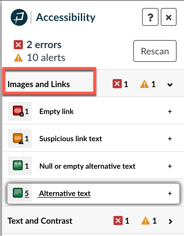 Pope Tech Guide panel showing Images and Links category selected