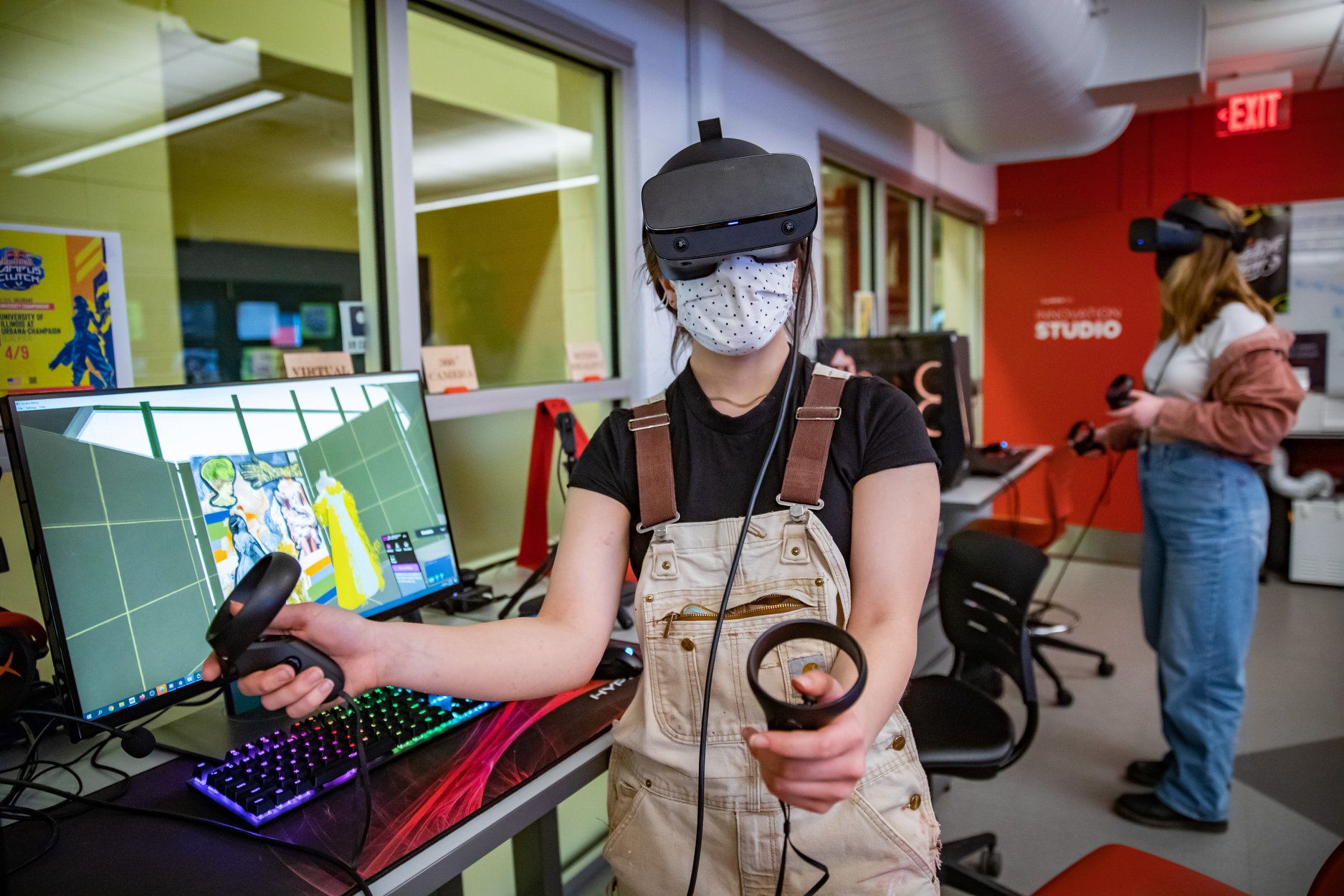 student using VR glasses