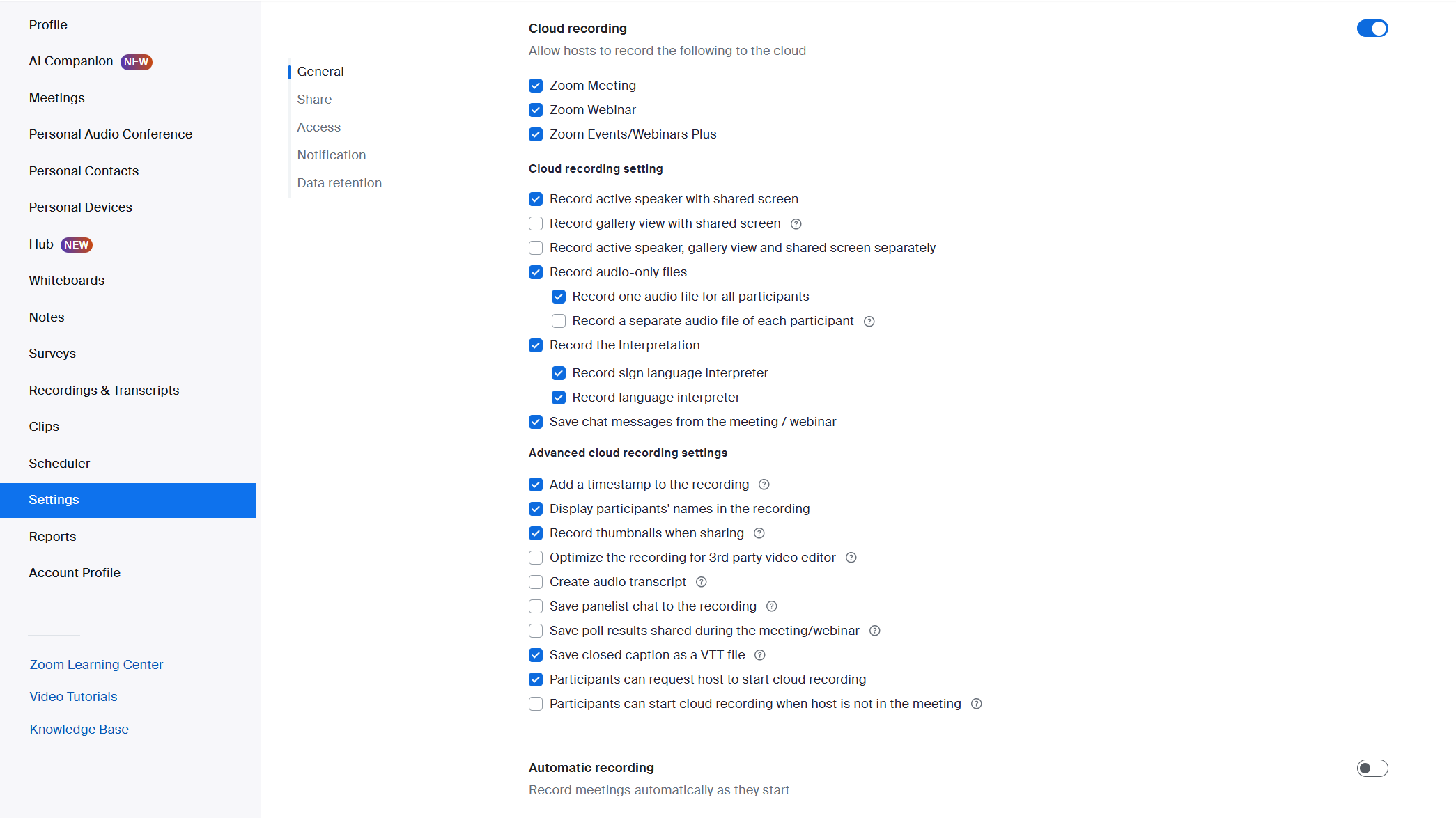 Zoom Settings