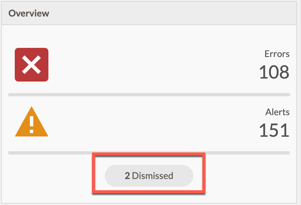 Results View showing link to dismissed results button