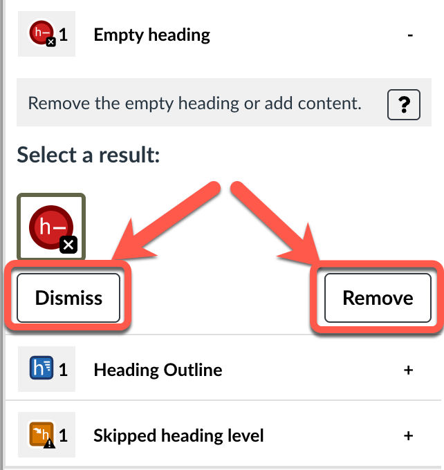 screenshot showing empty heading selected in the Canvas editor