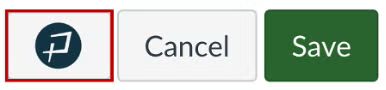 screenshot of Canvas editor showing the Pope Tech icon to the left of the Save and Cancel buttons