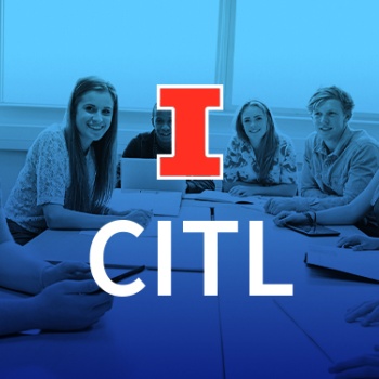 stylized image of students at a table with CITL and block I logos