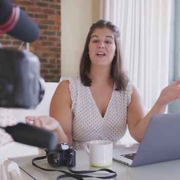 Person talking to a camera