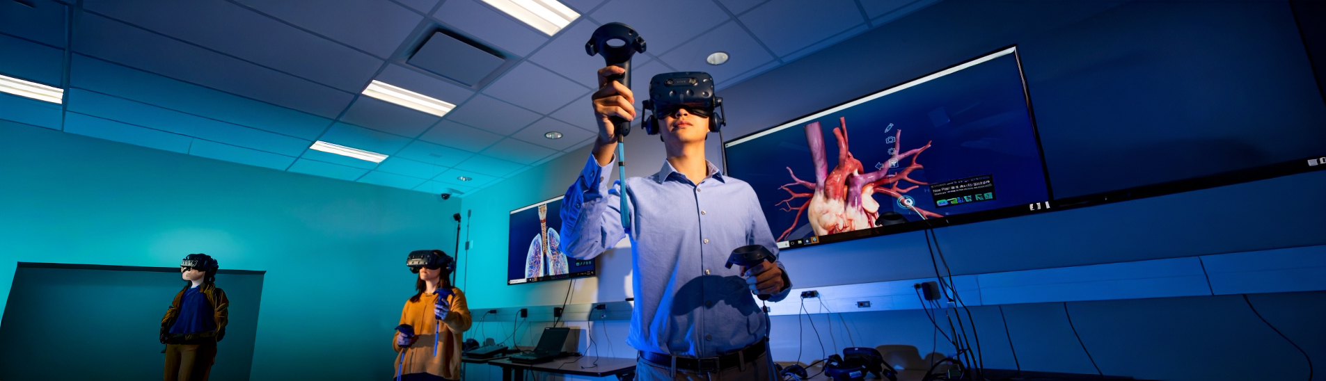 People using VR to view the human heart