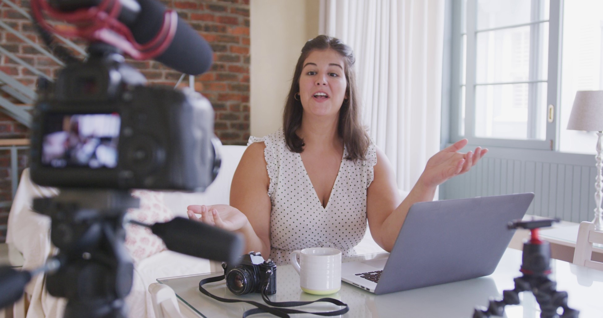 Person talking to a camera