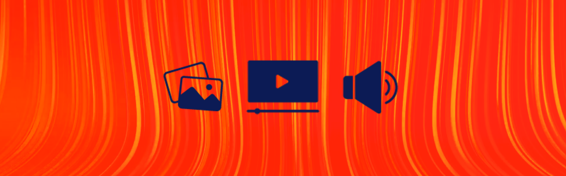  Blue Image, video and audio icons on orange background